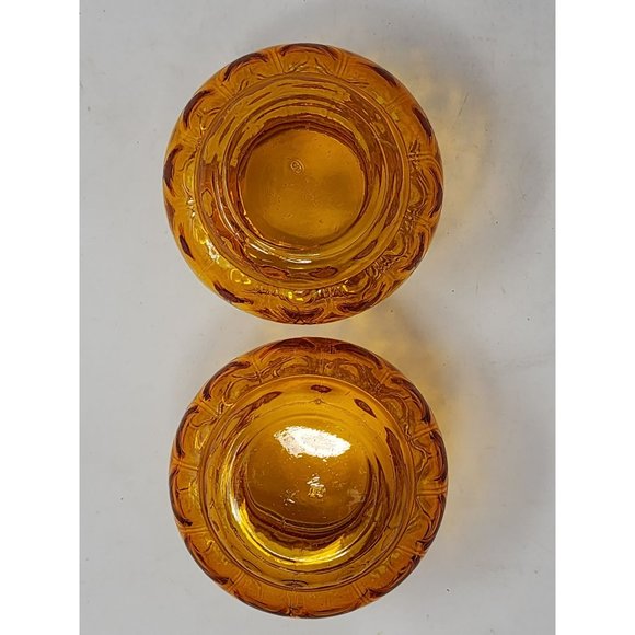 Set Of 2 Vintage Thumbprint Orange Round Glass Votive Candle Holders/Jars - Picture 5 of 10